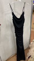 Black Sleeveless Cowl Neck Maxi Dress with Ruched Detail