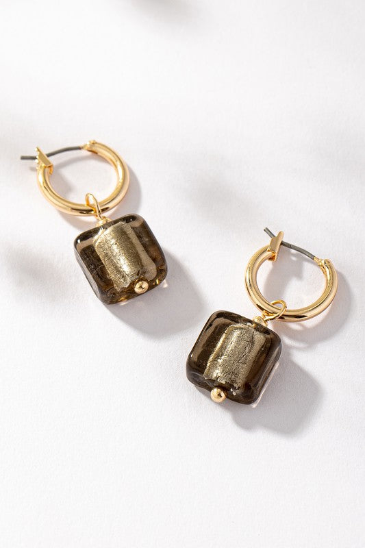 Rainbow Square Murano Glass Huggie Hoop Earrings | Women's Gold-Tone Jewelry | Colorful Geometric Statement Earrings