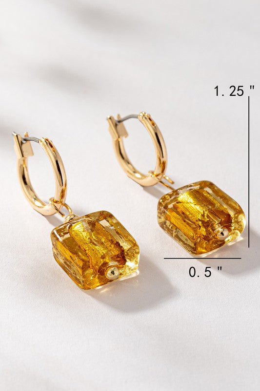 Rainbow Square Murano Glass Huggie Hoop Earrings | Women's Gold-Tone Jewelry | Colorful Geometric Statement Earrings