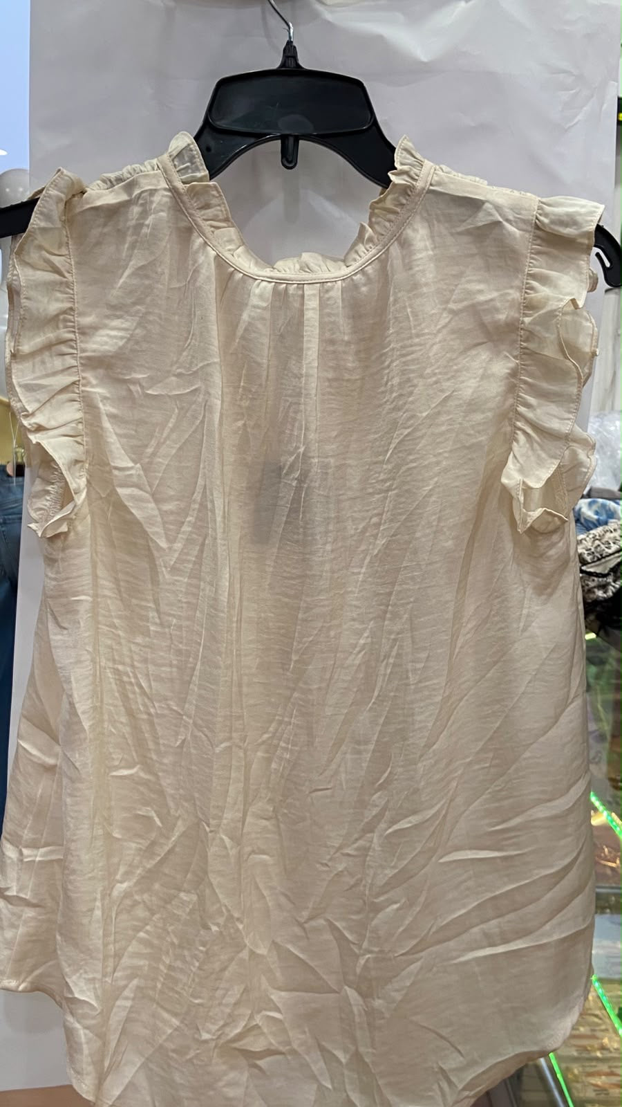 Cream Short Sleeve Ruffled Top with Frill Detail