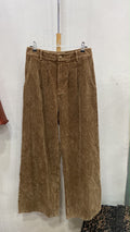 Brown Wide-Leg Corduroy Trousers with Pleats