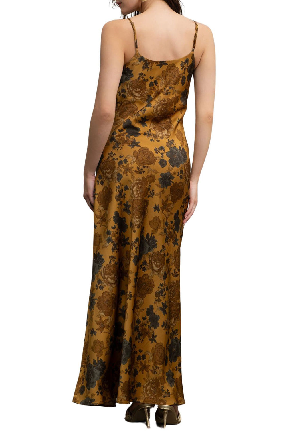 Mustard Floral Maxi Dress with Spaghetti Straps