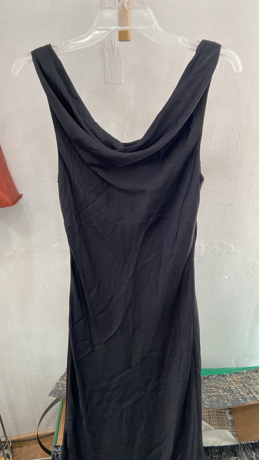 Black Cowl Neck Midi Dress with Draped Back