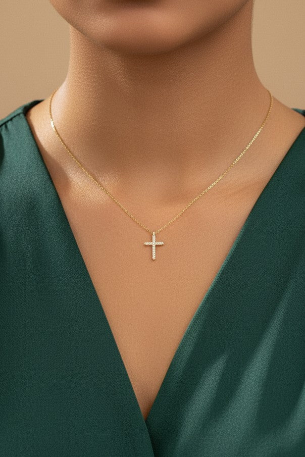 Waterproof Cubic Zirconia Cross Pendant Necklace Set for Women | SEO Optimized Jewelry | Silver & Gold Tone Chains