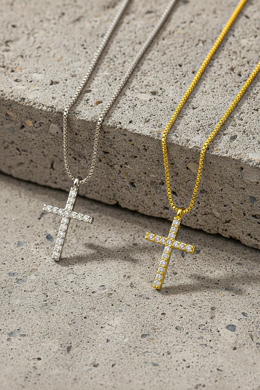 Waterproof Cubic Zirconia Cross Pendant Necklace Set for Women | SEO Optimized Jewelry | Silver & Gold Tone Chains