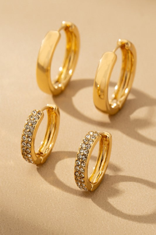 Classic Gold Huggie & Pave Hoop Earring Set for Women - Elegant & Sparkly - SEO Optimized Jewelry