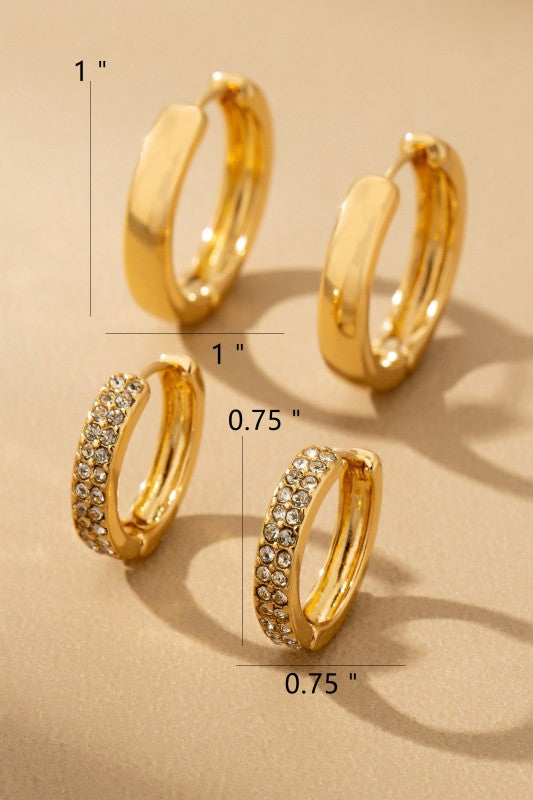 Classic Gold Huggie & Pave Hoop Earring Set for Women - Elegant & Sparkly - SEO Optimized Jewelry