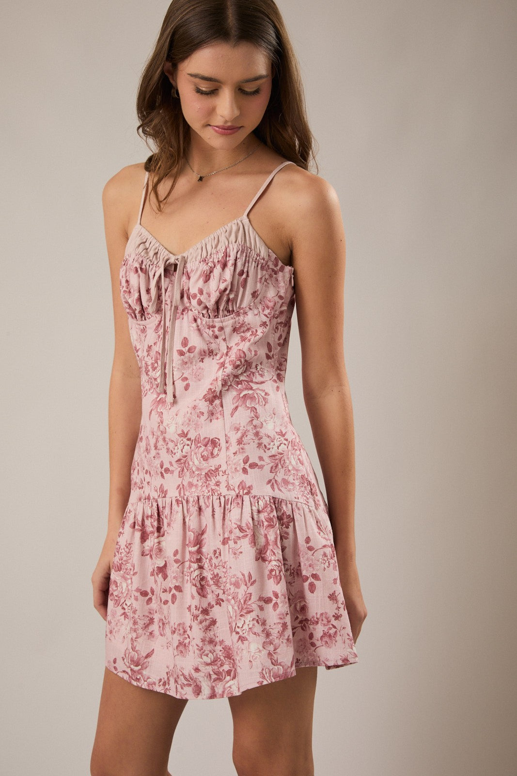 Contrast Spaghetti Rose Floral Midi Dress