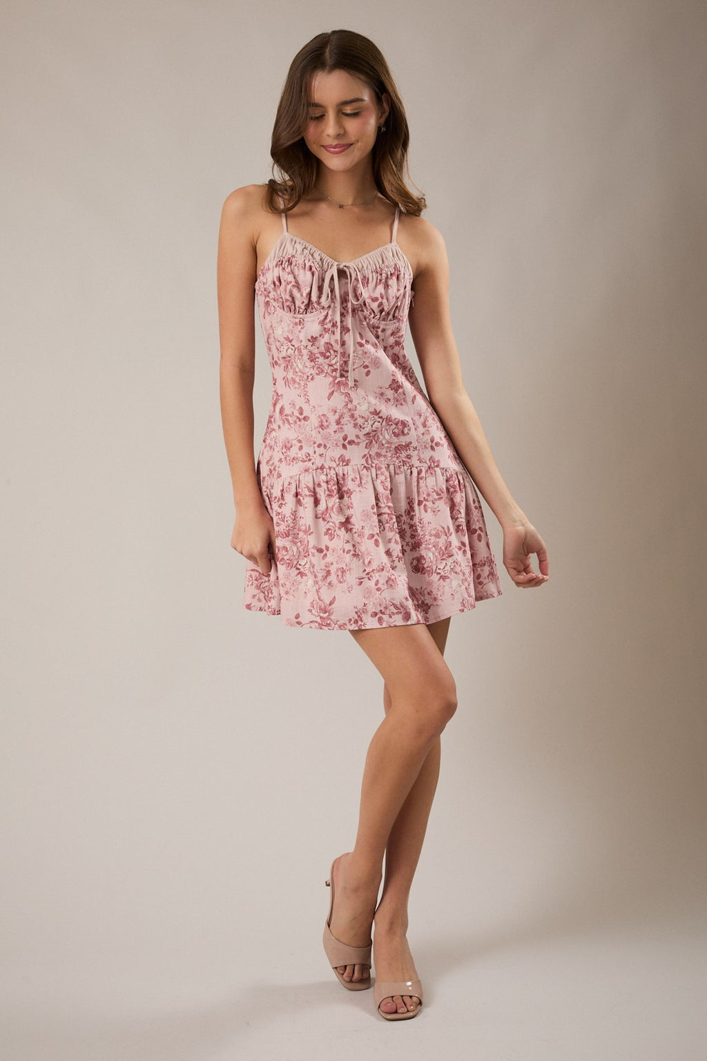 Contrast Spaghetti Rose Floral Midi Dress