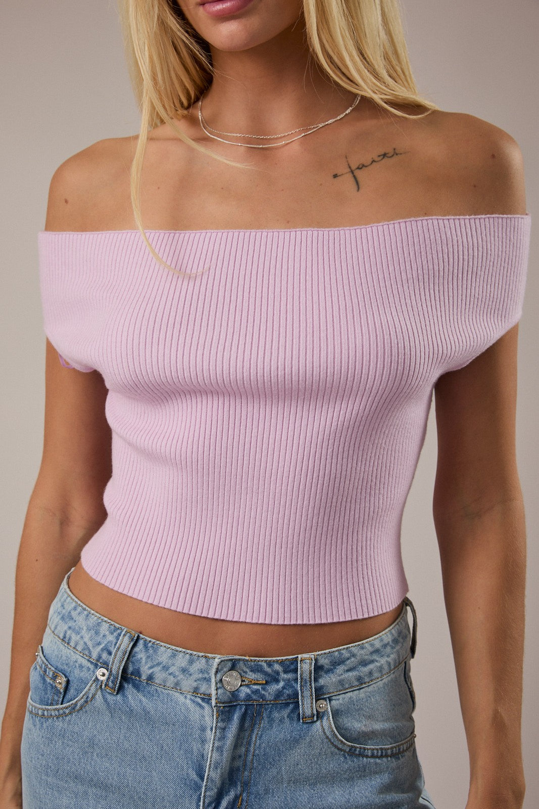 Off Shoulder Ribbed Sweater Top – Soft Knit Foldover Crop Top
