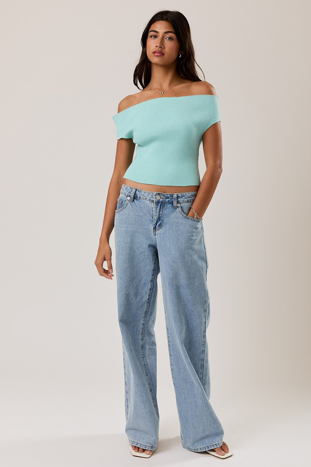 Off Shoulder Sweater Rib Top