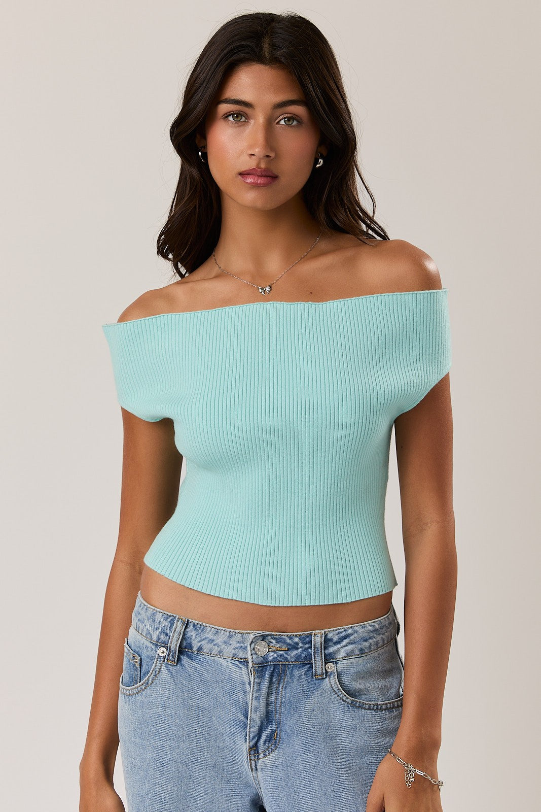 Off Shoulder Sweater Rib Top