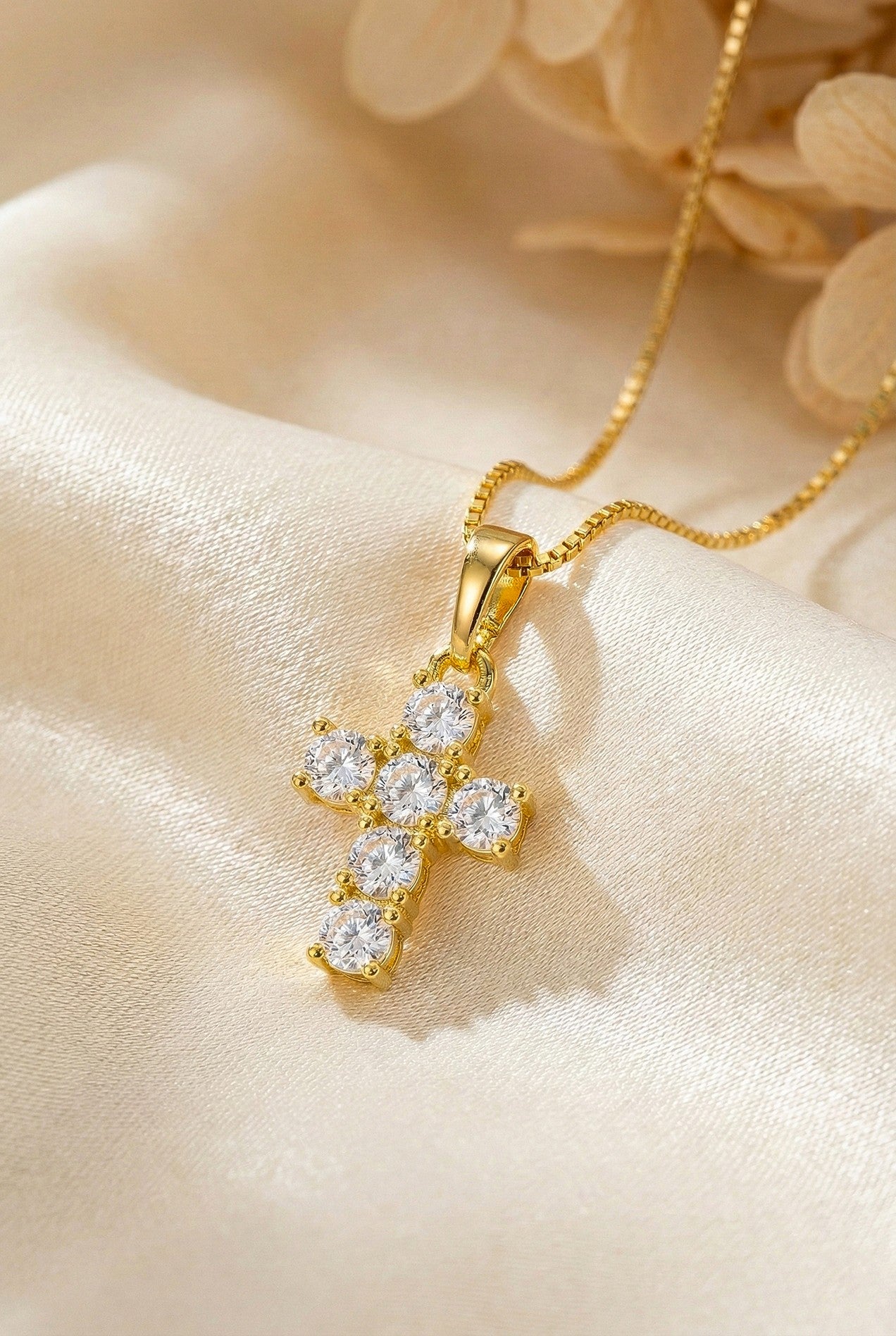 Sparkling Non-Tarnish Crystal Cross Pendant Necklace for Women | Elegant Gold-Tone Jewelry