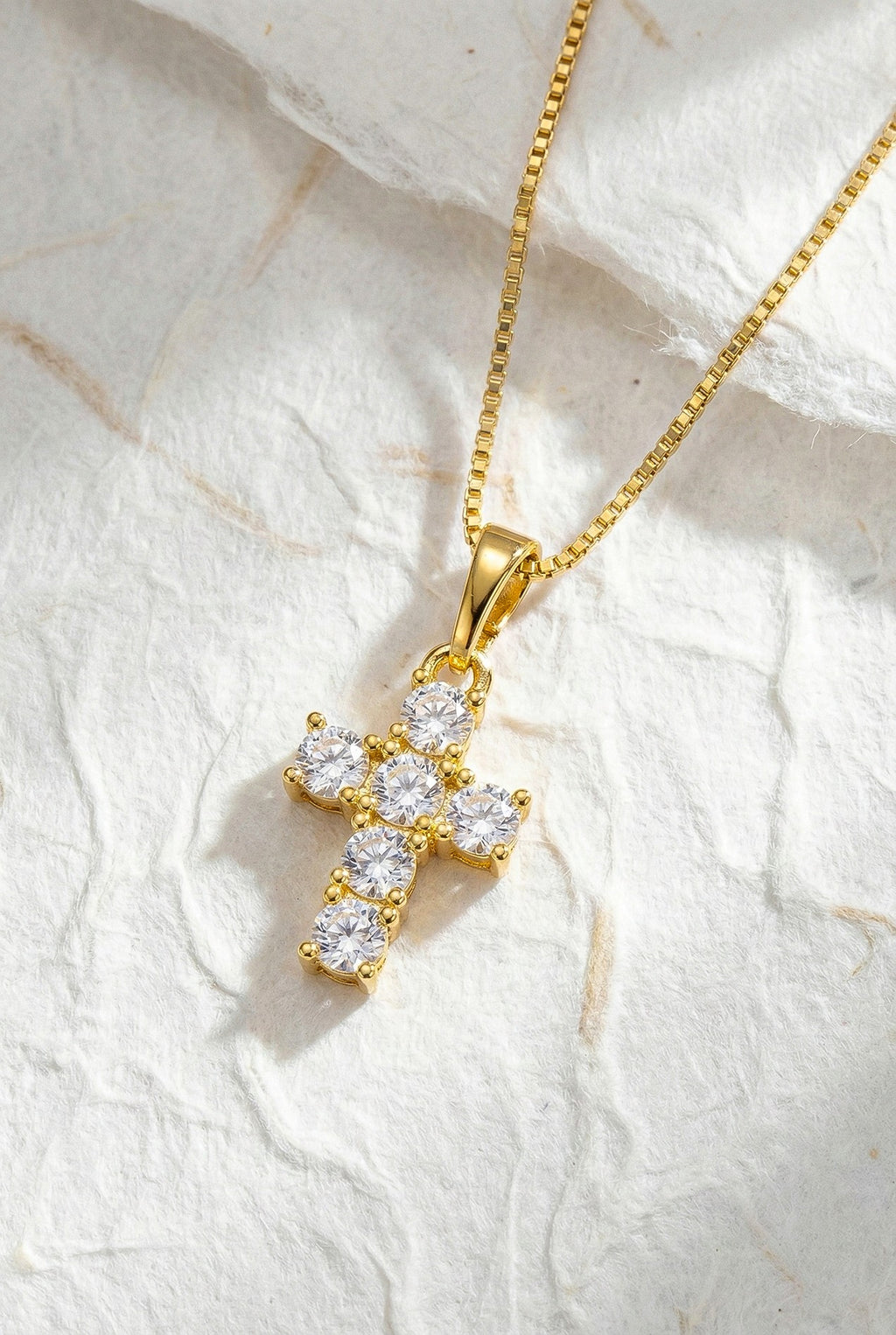 Sparkling Non-Tarnish Crystal Cross Pendant Necklace for Women | Elegant Gold-Tone Jewelry