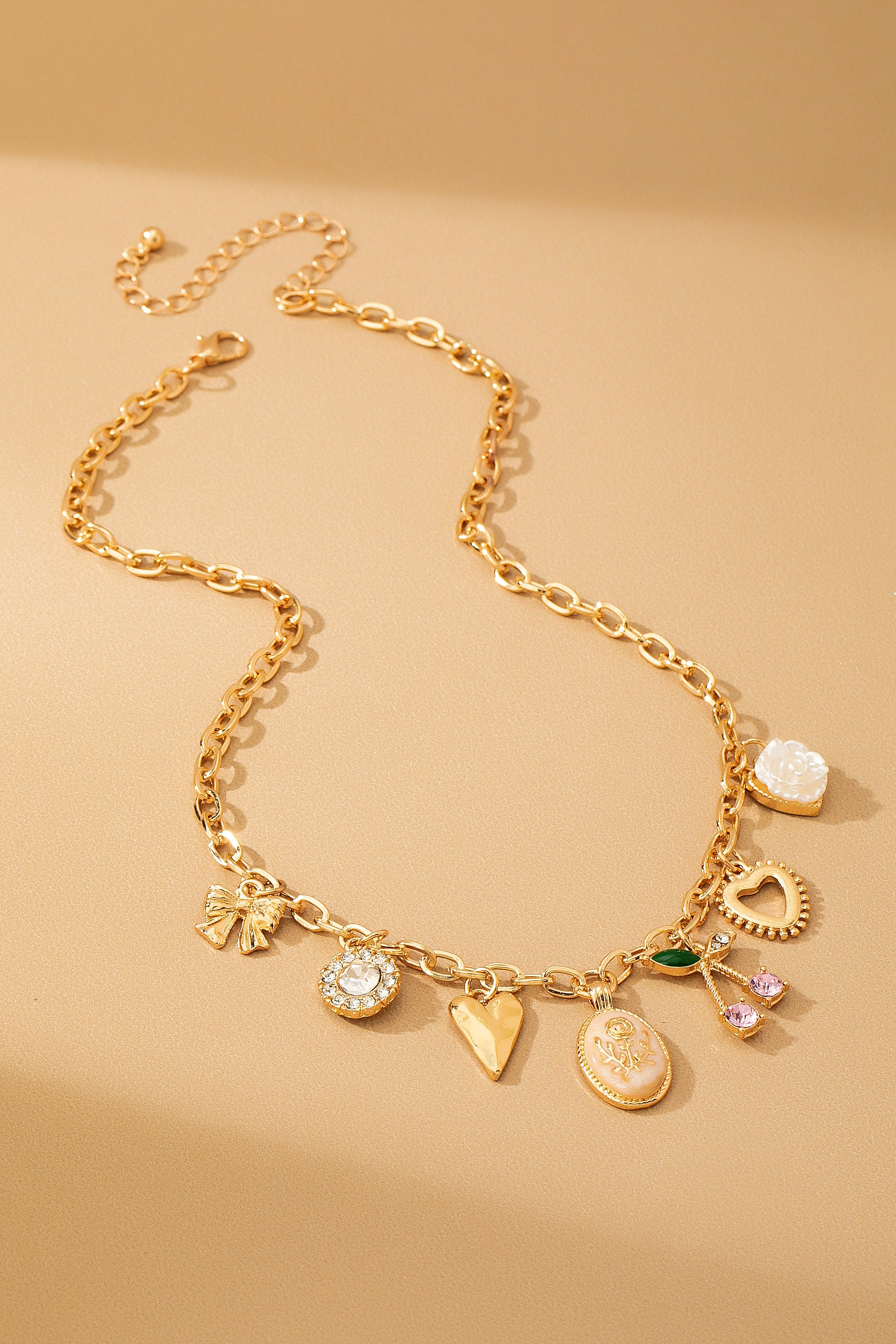 TikTok Viral Gold Chain Necklace - Cute Charms (Hearts, Cherries, Bow) | Aesthetic Jewelry for Women