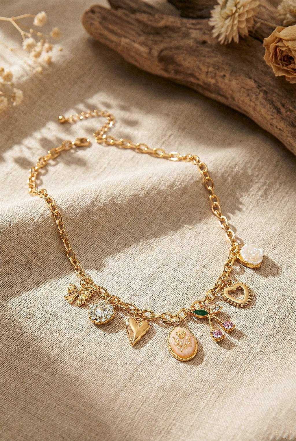 TikTok Viral Gold Chain Necklace - Cute Charms (Hearts, Cherries, Bow) | Aesthetic Jewelry for Women