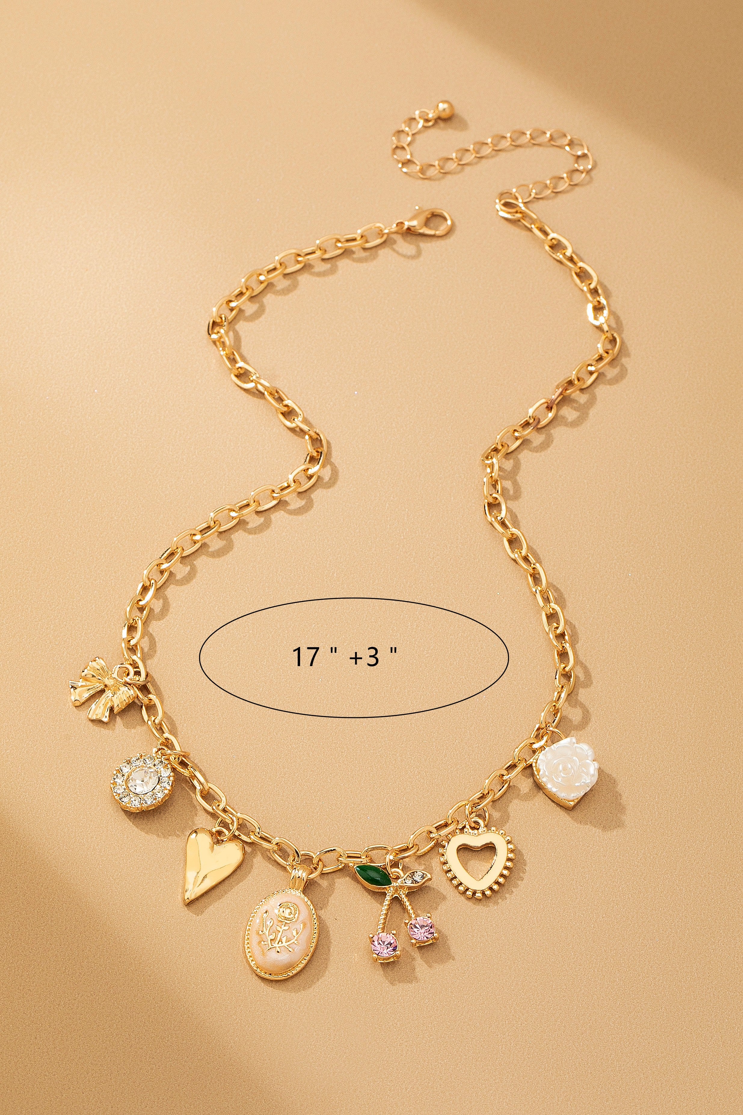TikTok Viral Gold Chain Necklace - Cute Charms (Hearts, Cherries, Bow) | Aesthetic Jewelry for Women