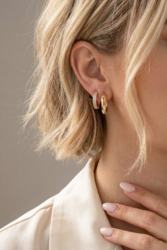 Classic Gold Huggie & Pave Hoop Earring Set for Women - Elegant & Sparkly - SEO Optimized Jewelry