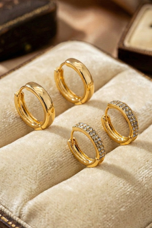 Classic Gold Huggie & Pave Hoop Earring Set for Women - Elegant & Sparkly - SEO Optimized Jewelry
