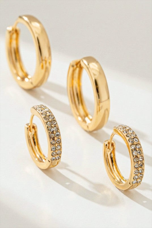 Classic Gold Huggie & Pave Hoop Earring Set for Women - Elegant & Sparkly - SEO Optimized Jewelry