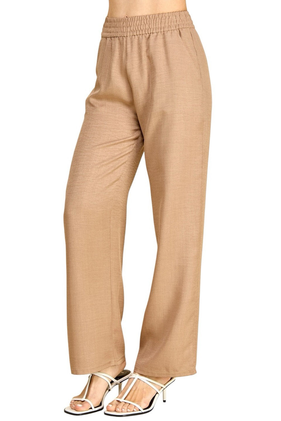 Women's Plus Size Wide Leg Linen-Blend Trousers - Comfortable High-Waisted Pants