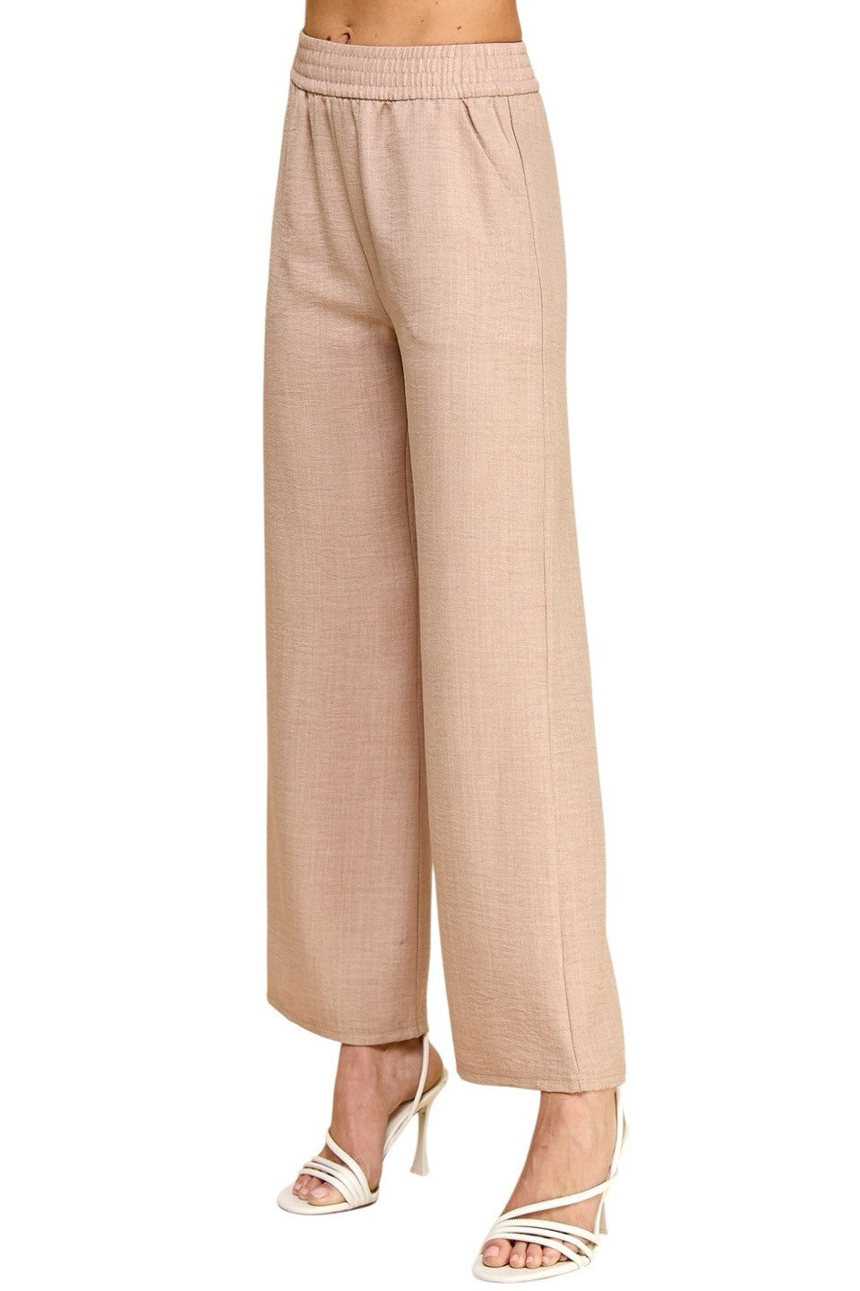 Women's Plus Size Wide Leg Linen-Blend Trousers - Comfortable High-Waisted Pants