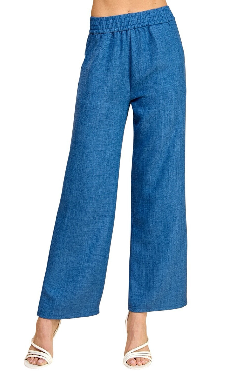 Women's Plus Size Wide Leg Linen-Blend Trousers - Comfortable High-Waisted Pants