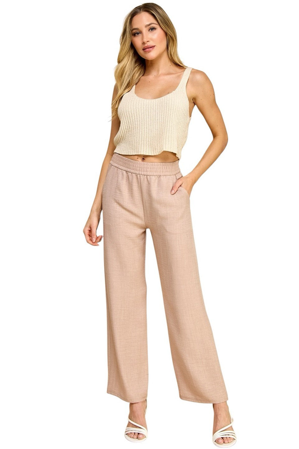 Women's Plus Size Wide Leg Linen-Blend Trousers - Comfortable High-Waisted Pants