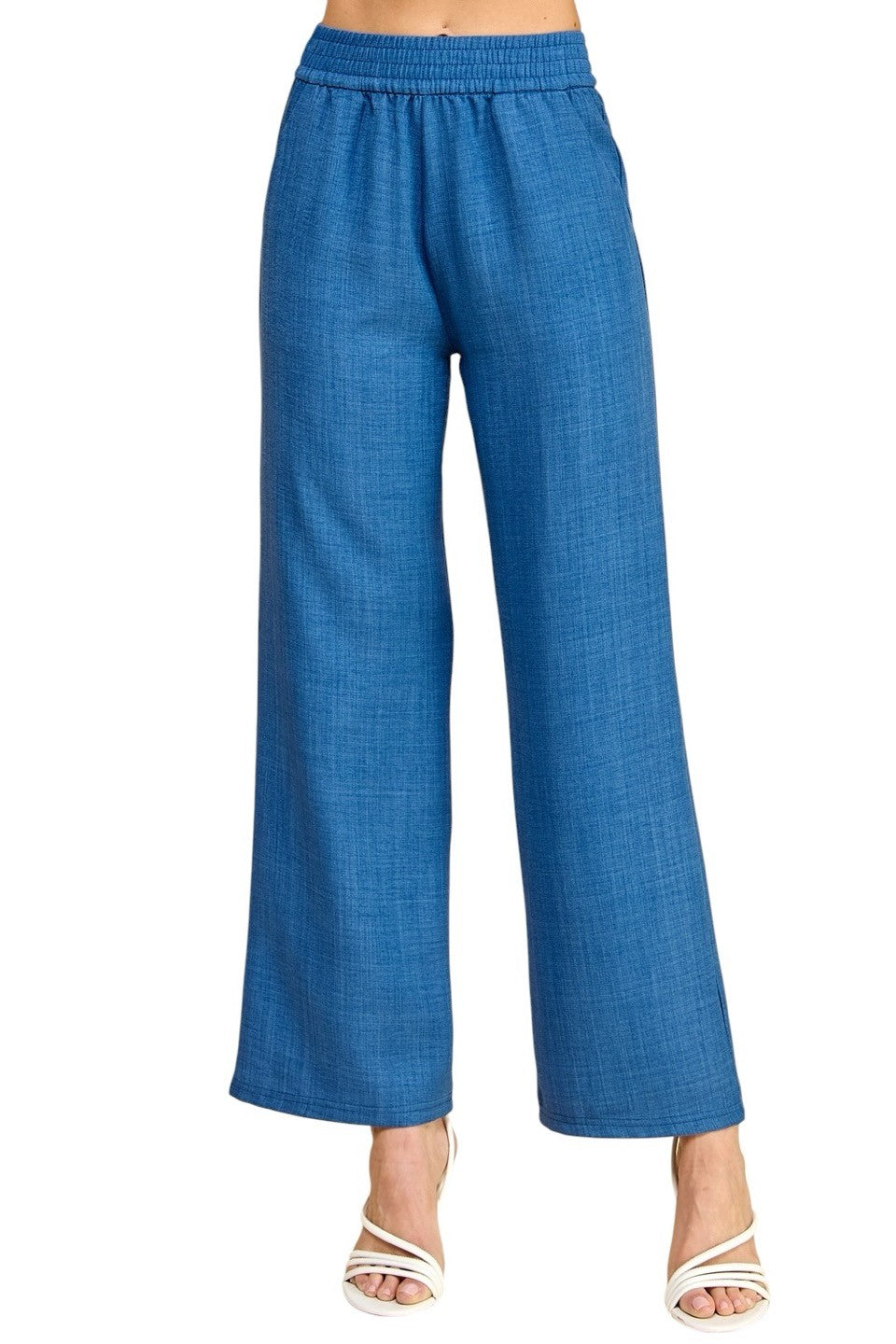 Women's Plus Size Wide Leg Linen-Blend Trousers - Comfortable High-Waisted Pants