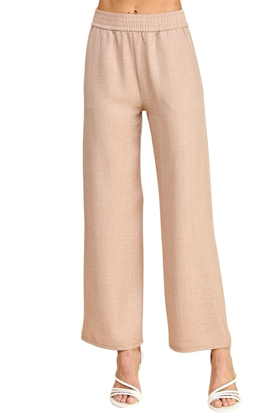 Women's Plus Size Wide Leg Linen-Blend Trousers - Comfortable High-Waisted Pants