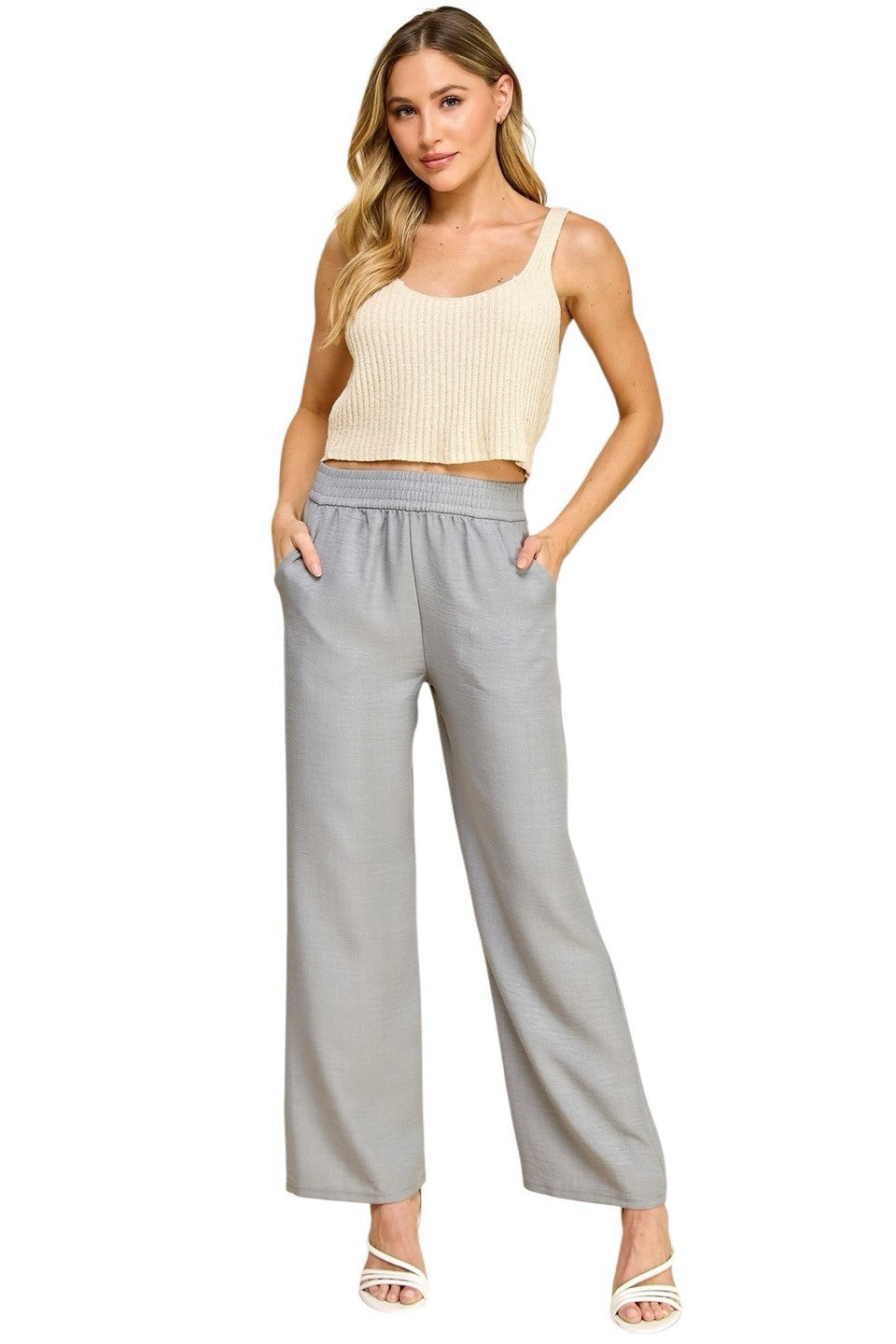 Women's Plus Size Wide Leg Linen-Blend Trousers - Comfortable High-Waisted Pants