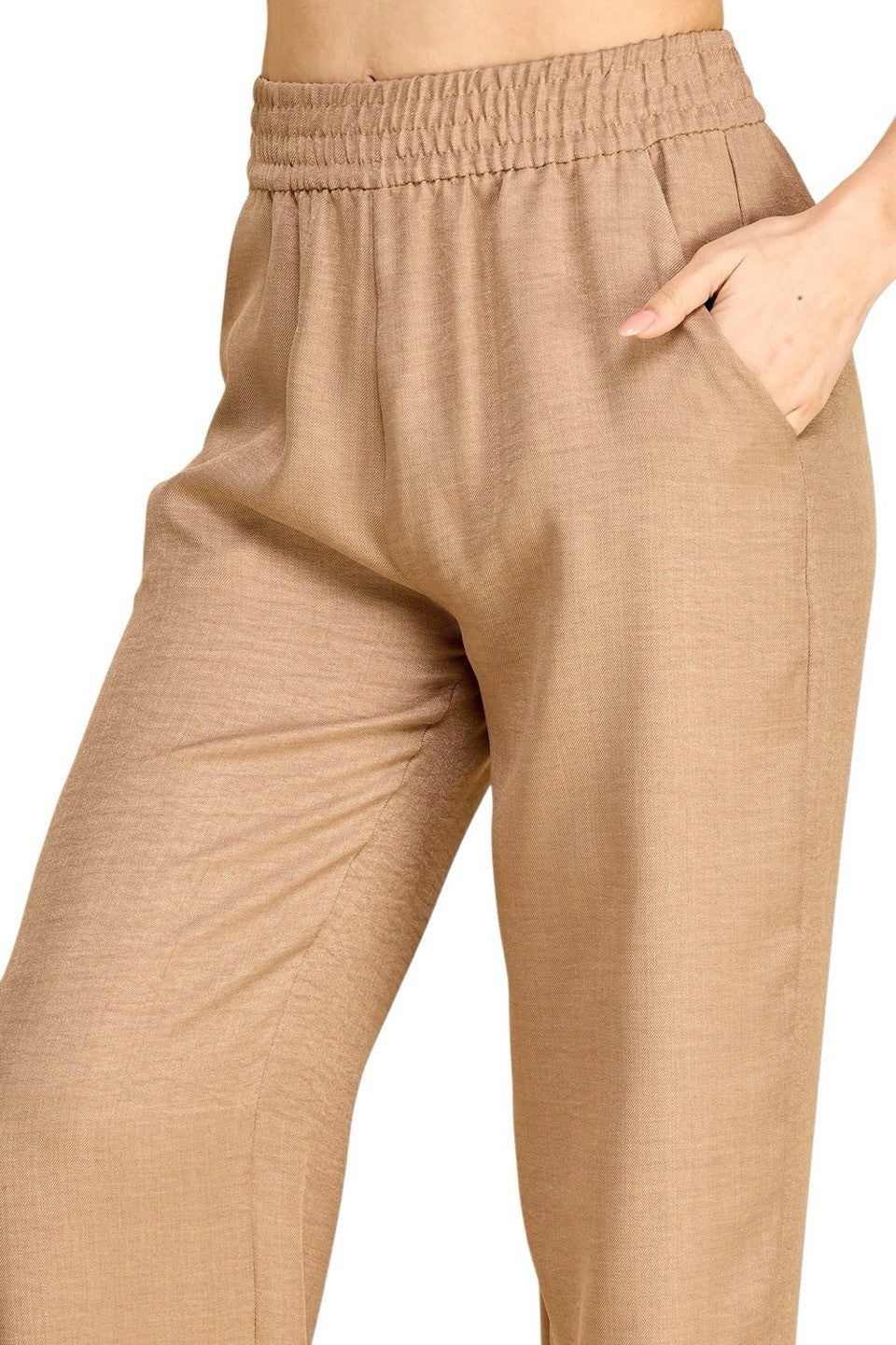 Women's Plus Size Wide Leg Linen-Blend Trousers - Comfortable High-Waisted Pants
