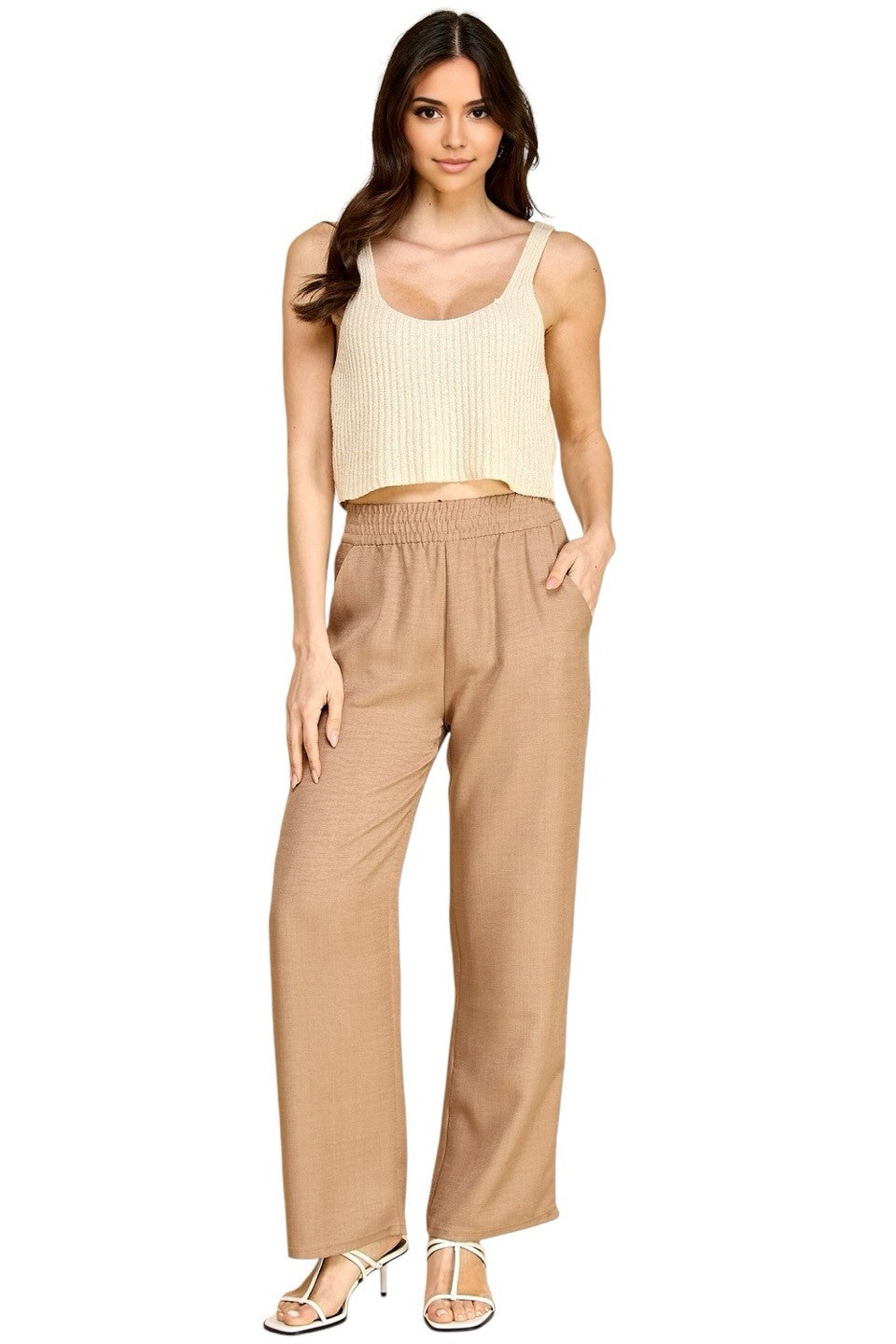 Women's Plus Size Wide Leg Linen-Blend Trousers - Comfortable High-Waisted Pants