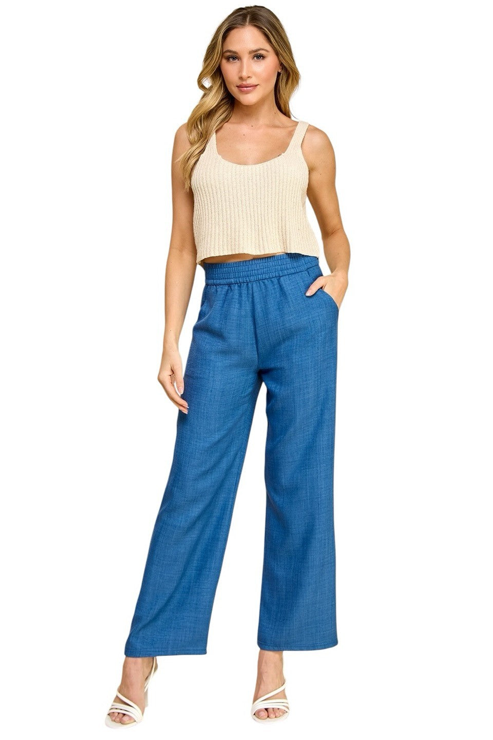 Women's Plus Size Wide Leg Linen-Blend Trousers - Comfortable High-Waisted Pants