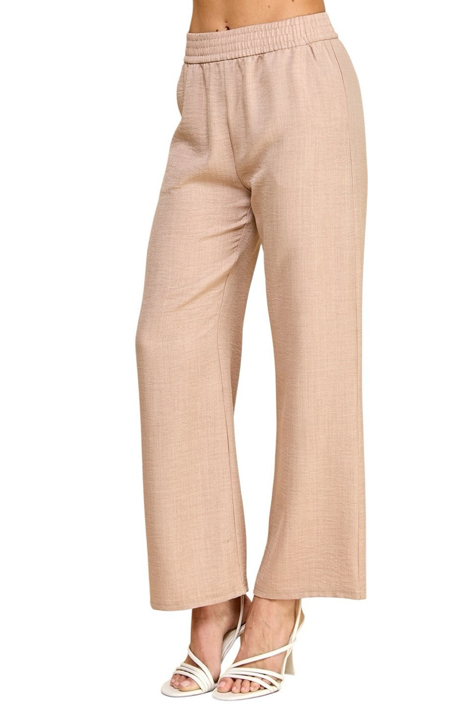 Women's Plus Size Wide Leg Linen-Blend Trousers - Comfortable High-Waisted Pants