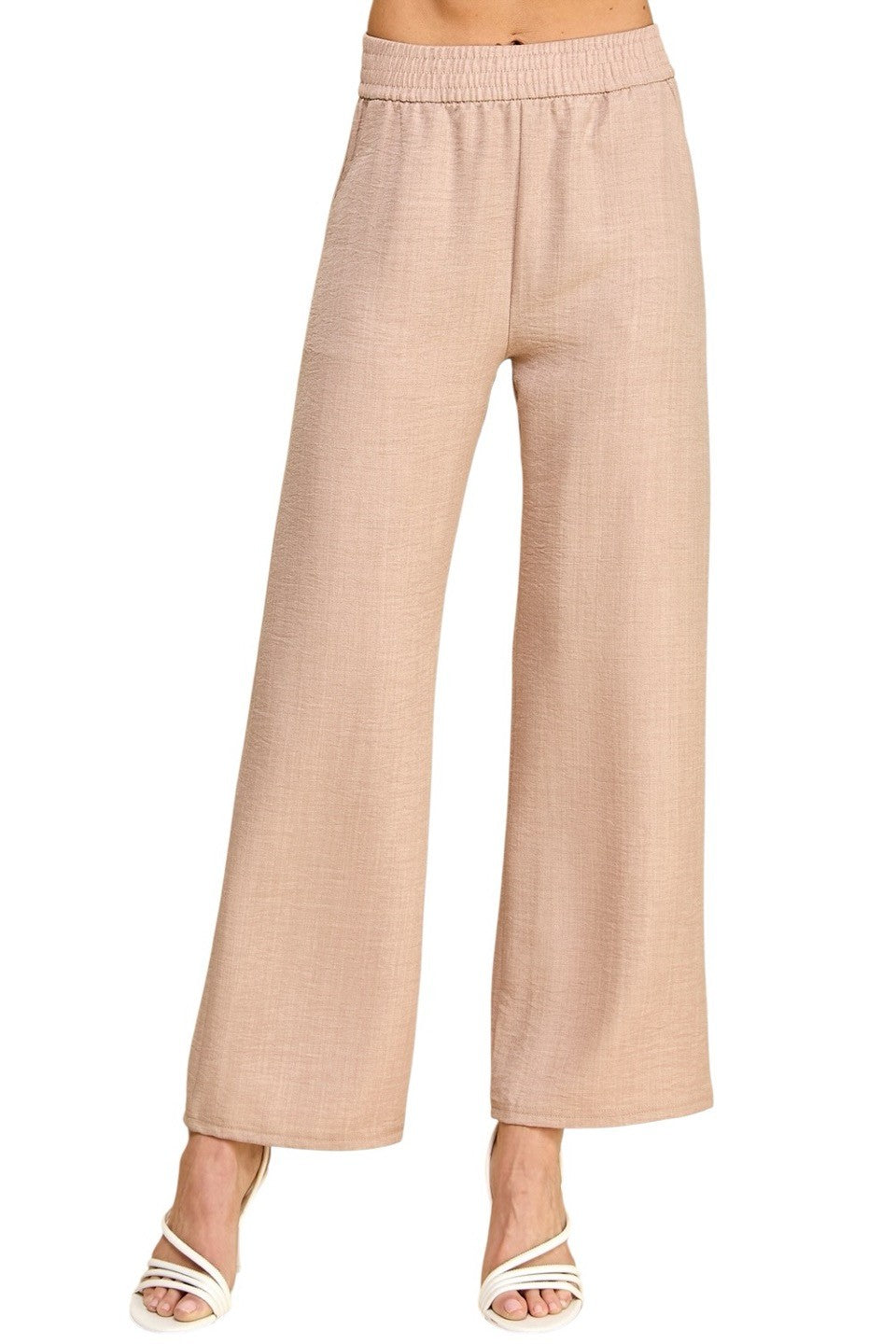 Women's Plus Size Wide Leg Linen-Blend Trousers - Comfortable High-Waisted Pants