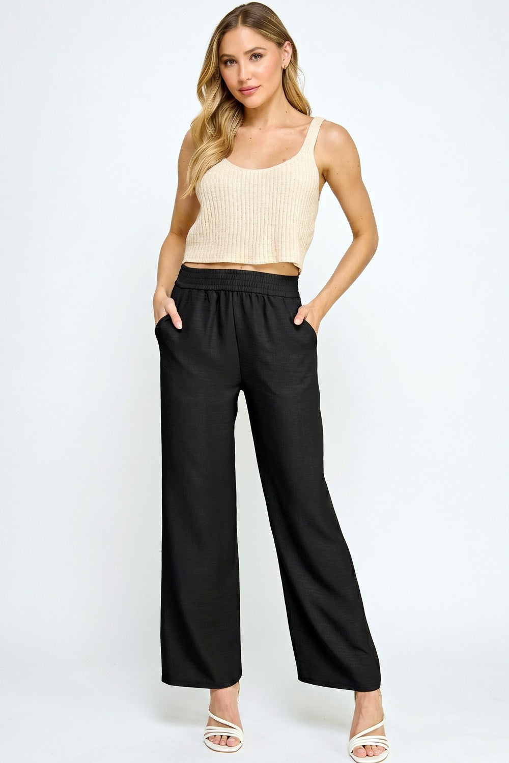 Women's Plus Size Wide Leg Linen-Blend Trousers - Comfortable High-Waisted Pants