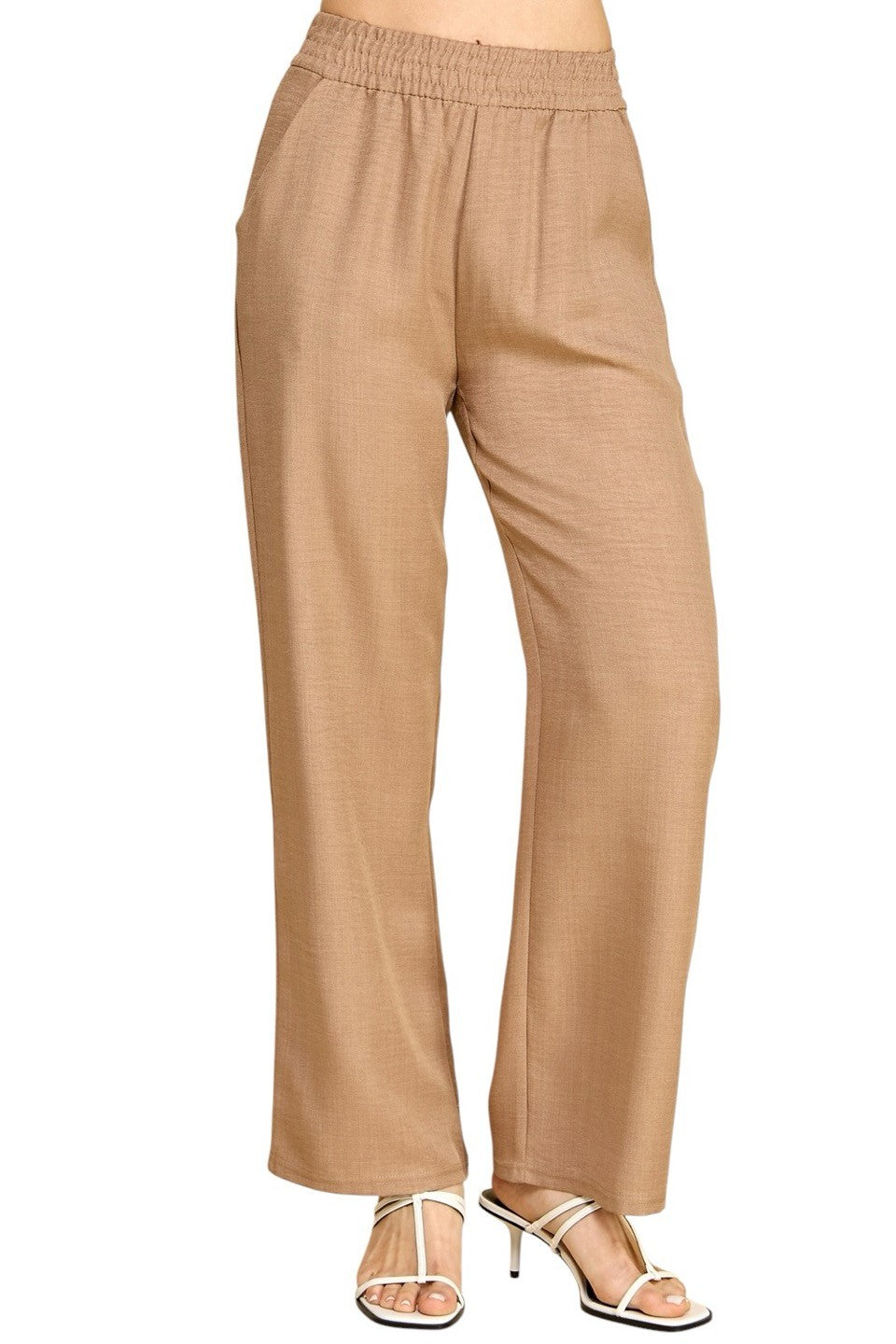 Women's Plus Size Wide Leg Linen-Blend Trousers - Comfortable High-Waisted Pants