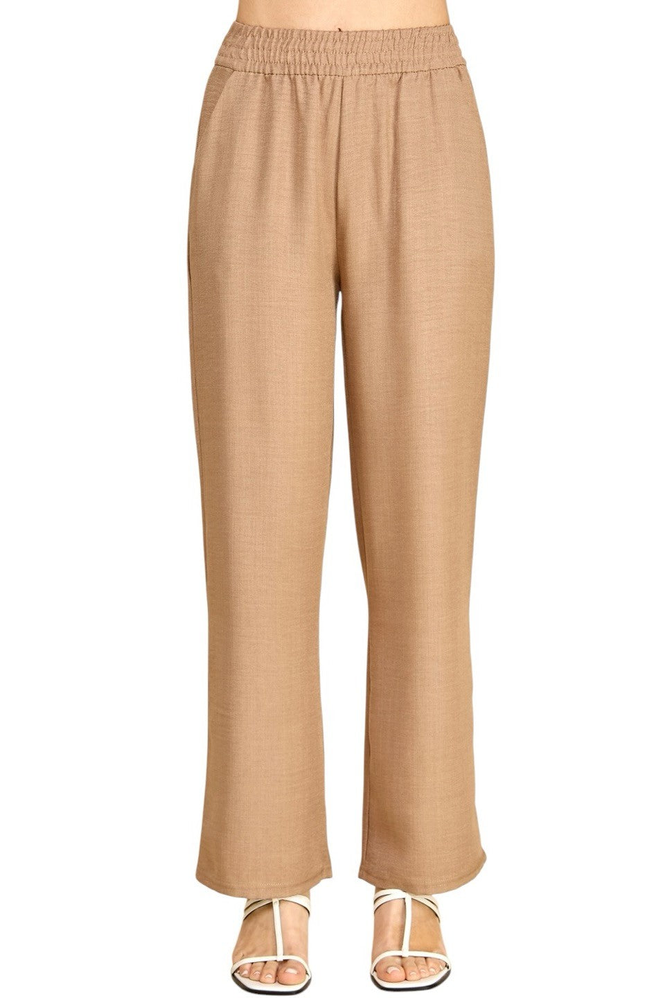 Women's Plus Size Wide Leg Linen-Blend Trousers - Comfortable High-Waisted Pants