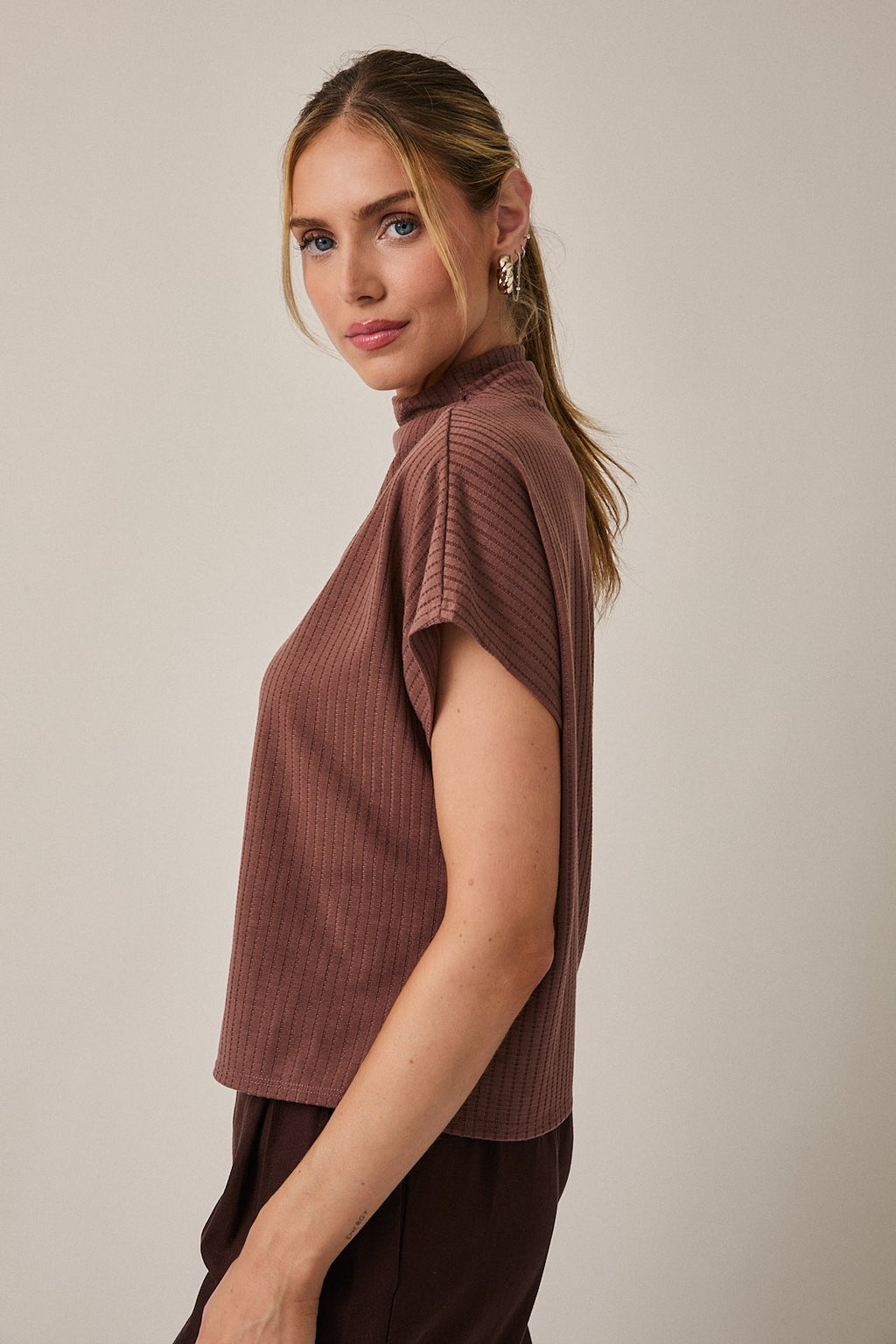 Mock Neck Short Sleeve Top