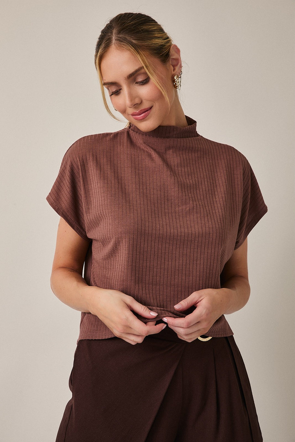 Mock Neck Short Sleeve Top