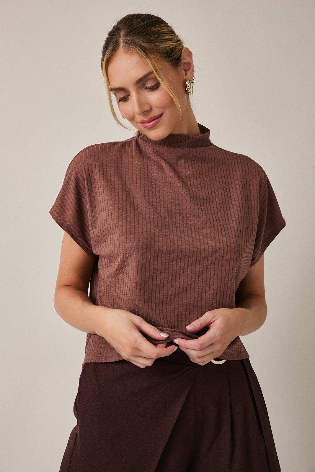 Mock Neck Short Sleeve Top