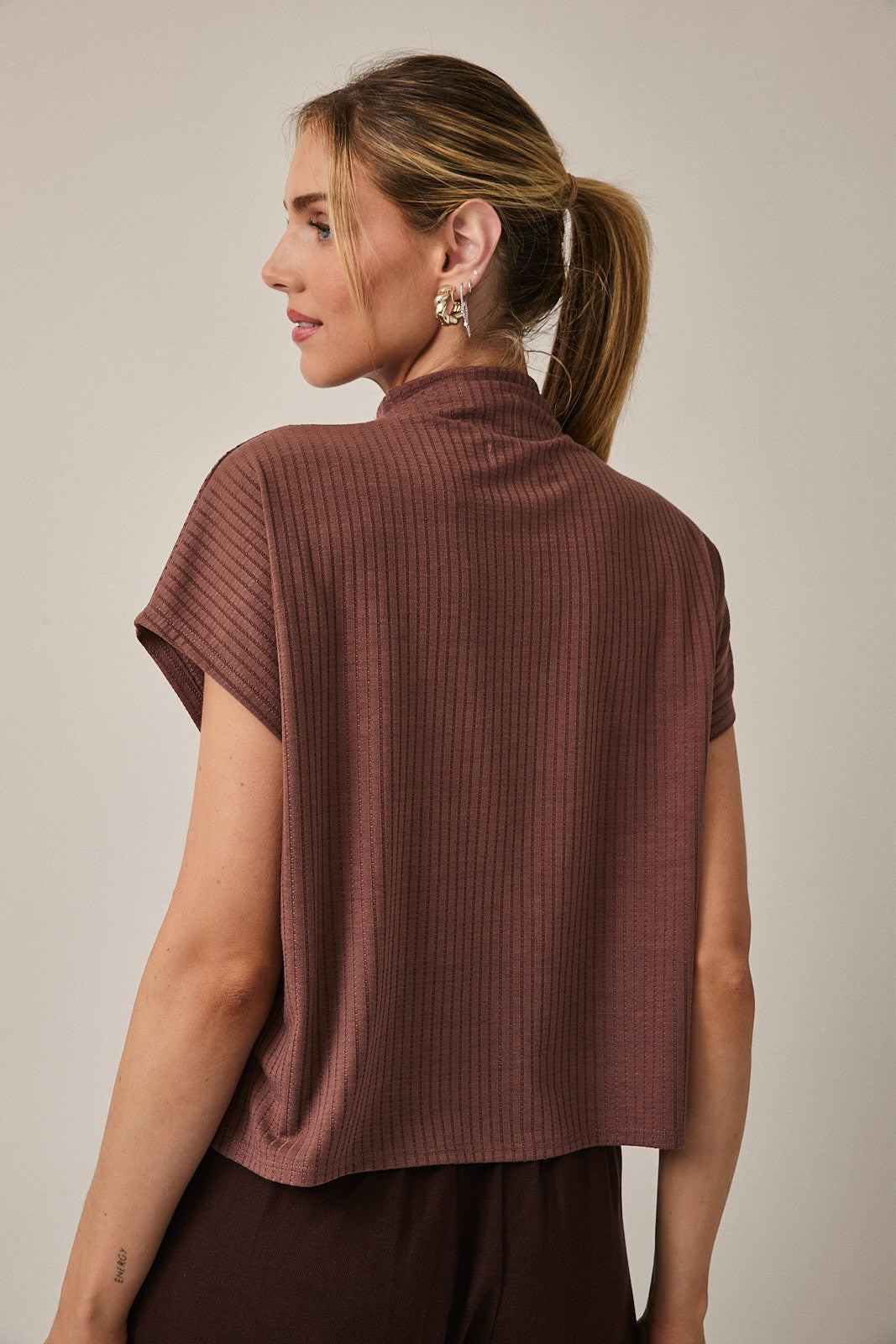 Mock Neck Short Sleeve Top