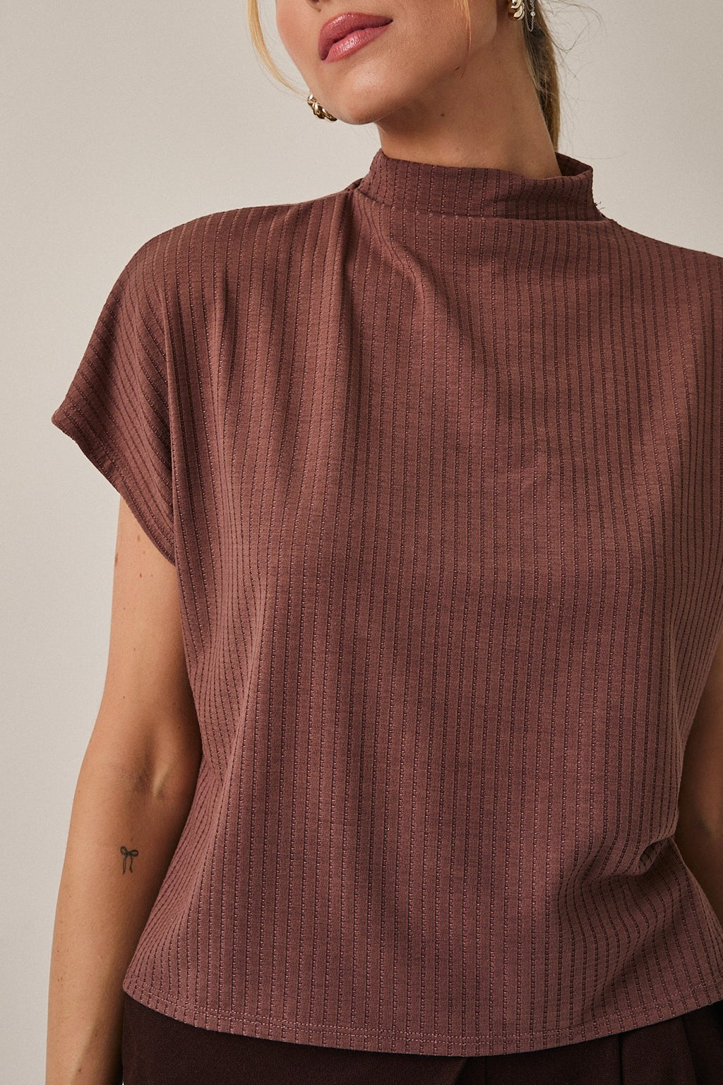 Mock Neck Short Sleeve Top