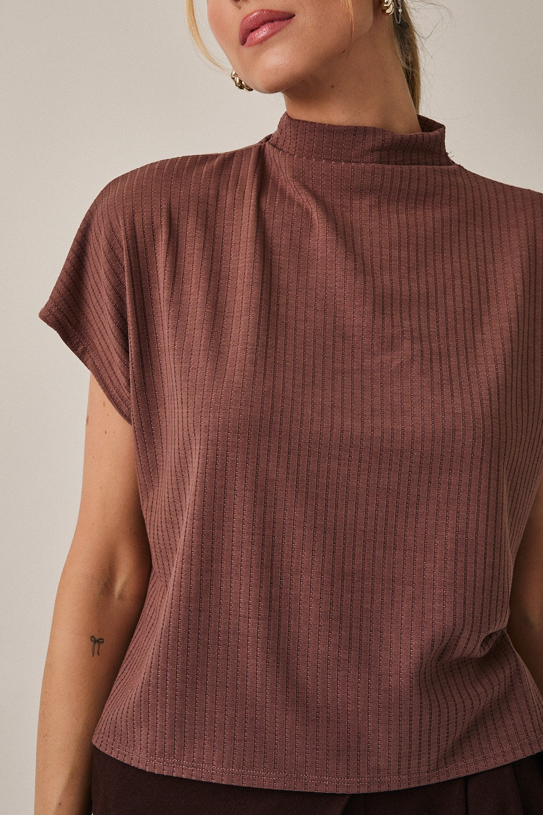 Mock Neck Short Sleeve Top