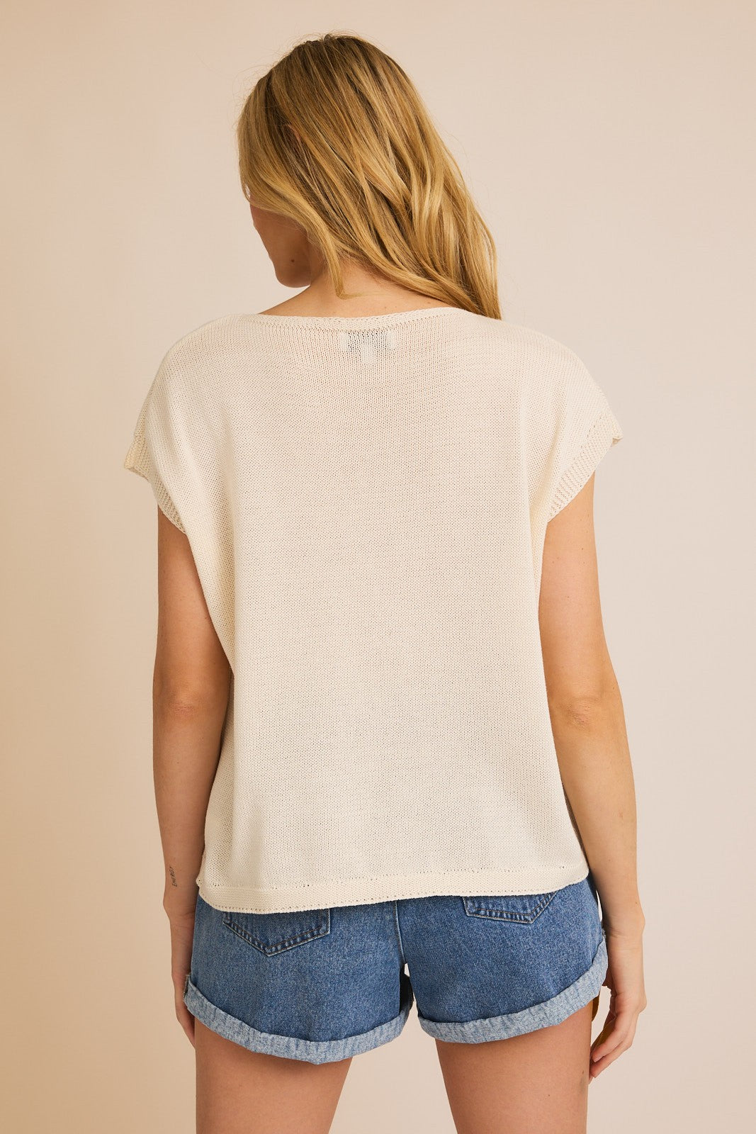 Round Neck Sleeveless Orange Patch Knit Top