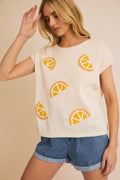 Round Neck Sleeveless Orange Patch Knit Top