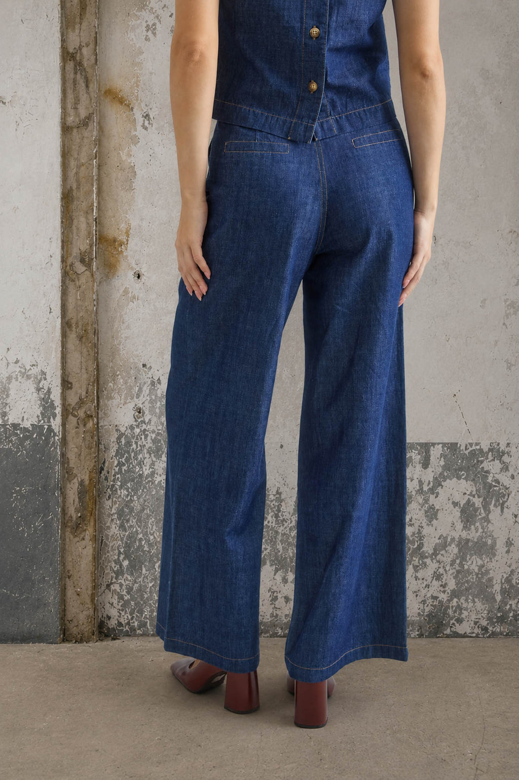 High Waist Pleated Wide Leg Denim Pants
