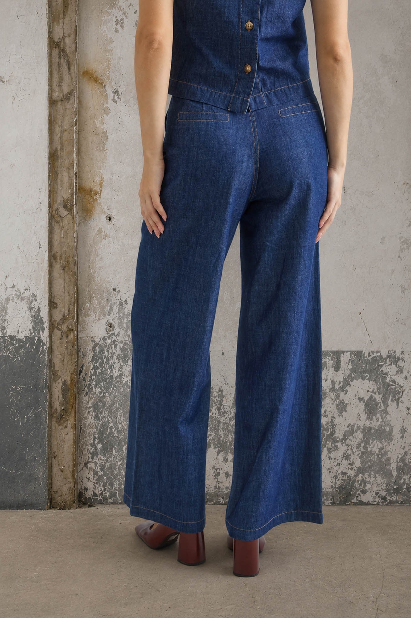 High Waist Pleated Wide Leg Denim Pants