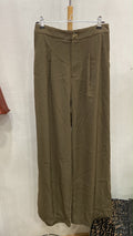 Brown High-Waist Wide-Leg Trousers with Button Detail